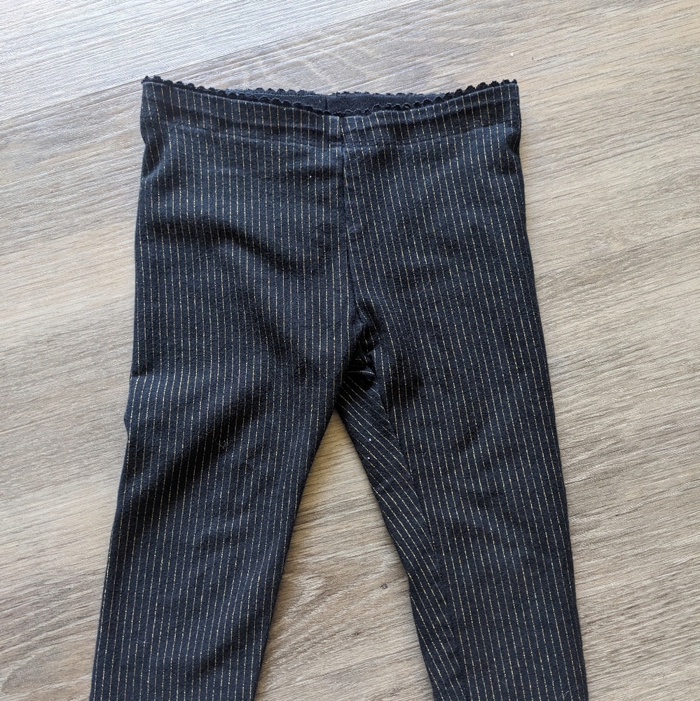 Tea Collection Gold Pinstripe Black Leggings 2T